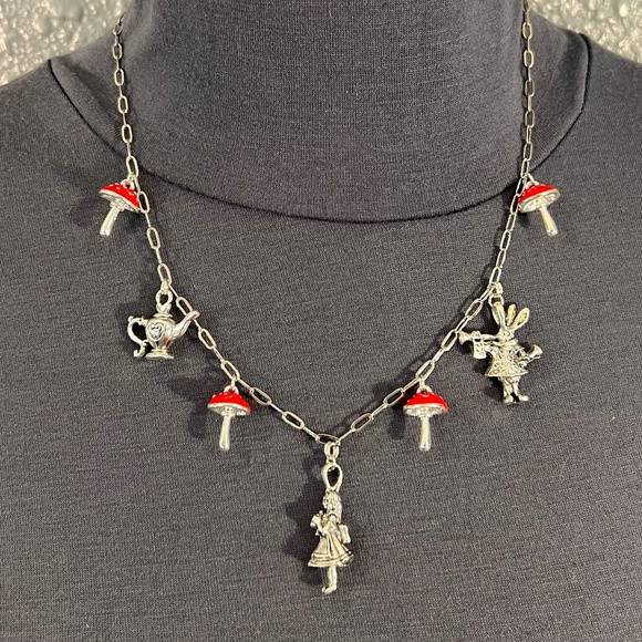 Alice in Wonderland Handmade Character Necklace, Mushrooms, Teapot, White Rabbit - Picture 7 of 15